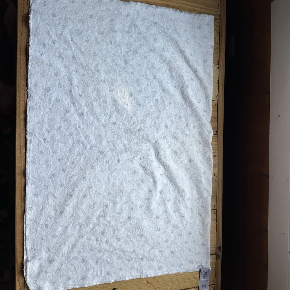 Carter's Baby Receiving Blanket White Blue Fern Leaf Floral 100% Cotton 37 X 27